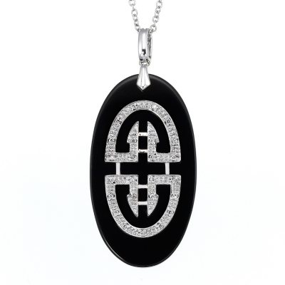 Sterling Silver & 0.12 ct. t.w. Diamond with Oval Black Onyx Pendant (H-I, I1)