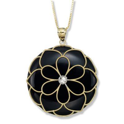 Black Onyx Medallion Pendant in 14K Two-Tone Gold