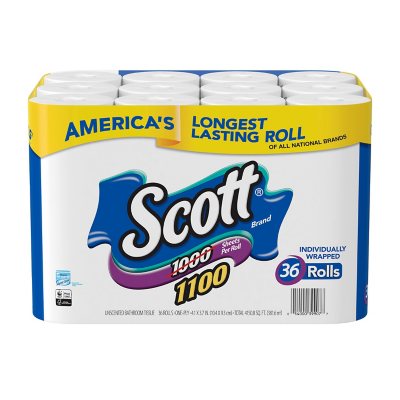 Scott 1100 Unscented Bath Tissue Bonus Pack, 1-ply (36 Rolls) - Sam's Club