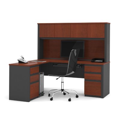 OfficePro 99000 L-Shaped Workstation - Bordeaux and Graphite