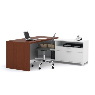 Bestar - OfficePro 120000 L-Shaped kit - White & Cognac Cherry