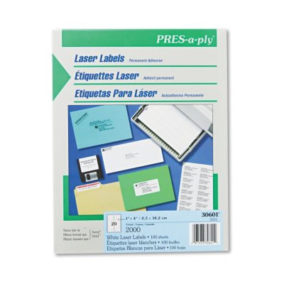 Avery Pres-A-Ply - Laser Address Labels, 1 x 4", White - 2,000 Labels