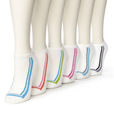 Women's Burlington Perfect Comfort™ Cushioned No Show Socks - White with Racer Stripes in Assorted Colors - 6 pairs
