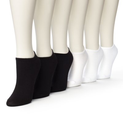 Women's Burlington Perfect Comfort™ No Show Liner Socks - 3 Pair Solid White & 3 Pair Solid Black