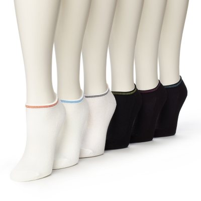 Women's Burlington Perfect Comfort™ No Show Liner Socks - 3 White with Tipping Colors & 3 Black with Tipping Colors