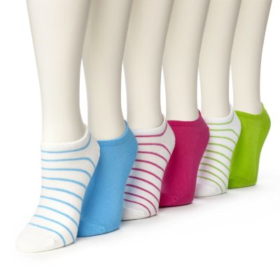 Women's Burlington Perfect Comfort™ No Show Liner Socks - 3 White with Stripes & 3 Solid Colors