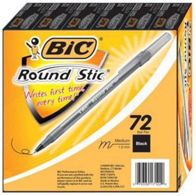BIC - Round Stic Ballpoint Pen, Black Ink, Medium - 72 Pens