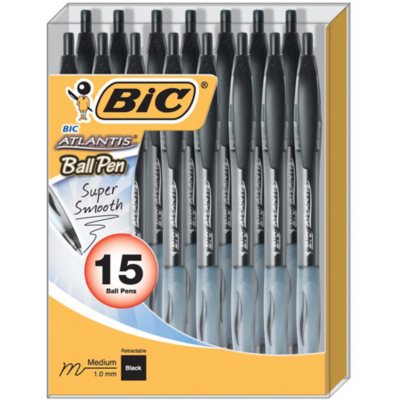 Bic Atlantis Retractable Ball-Point Pens, Black, 15 Pack