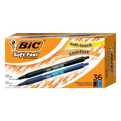 BIC Soft Feel Ballpoint Retractable Pen, 1.0 mm, Medium, Black/Blue, 36pk.