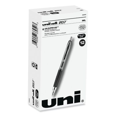 uni-ball - Signo Gel 207 Roller Ball Retractable Gel Pen, Black Ink, Medium - 12 ct. 