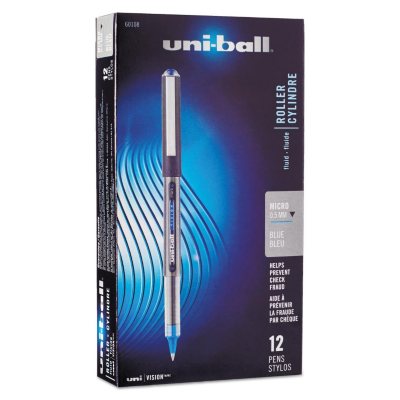 uni-ball - Vision Roller Ball Stick Waterproof Pen, Blue Ink, Micro - 12 Pens