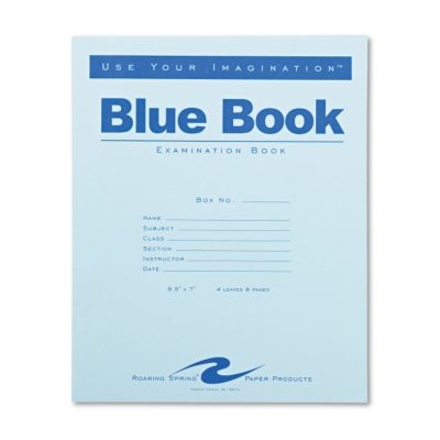 Exam Blue Book, Wide Rule, 8-1/2 x 7, White, 4 Sheets Per Pad