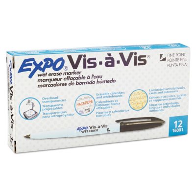 EXPO Vis-à-Vis Wet Erase Marker, Black (Fine, 12 ct.)