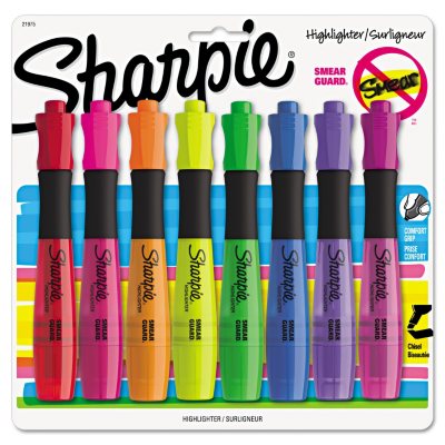 Sharpie - Accent Grip Highlighter, Chisel Tip, Assorted Color - 8/Set