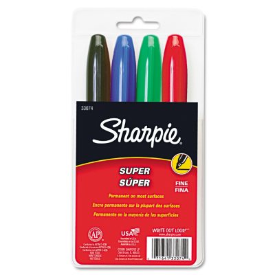 Sharpie - Super Permanent Markers, Fine Point, Assorted - 4 per Pack