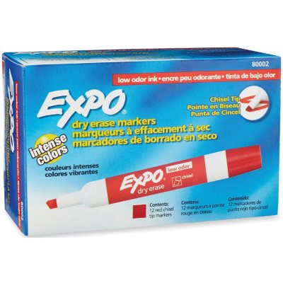 EXPO - Low Odor Dry Erase Marker, Chisel Tip, Red - 12 Pack
