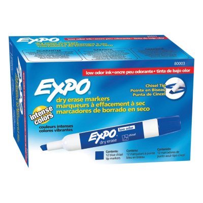 EXPO - Low Odor Dry Erase Marker, Chisel Tip, Blue - 12 Pack