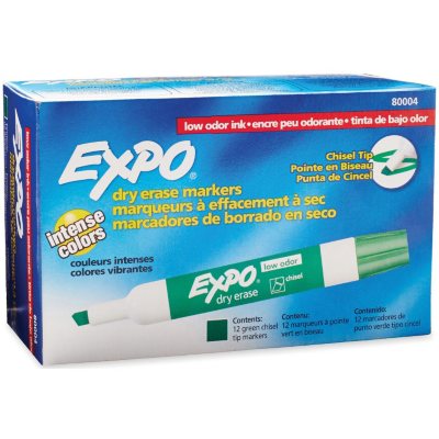 EXPO - Low Odor Dry Erase Marker, Chisel Tip, Green - 12 Pack