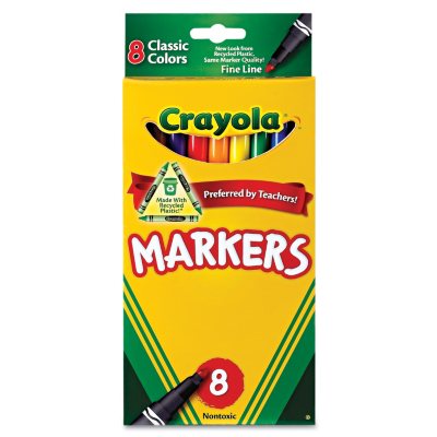Crayola Non-Washable Markers, Fine Point, Classic Colors, 8 Pack