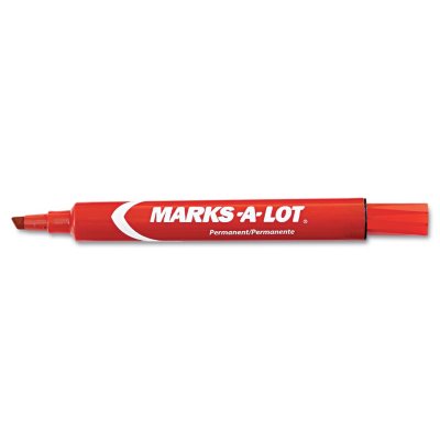 Marks-A-Lot Permanent Marker, Large Chisel Tip, Red - 12 Pack