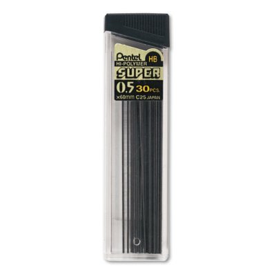 Pentel - Super Hi-Polymer Lead Refills, 0.5mm, HB, Black - 30 Leads/Tube