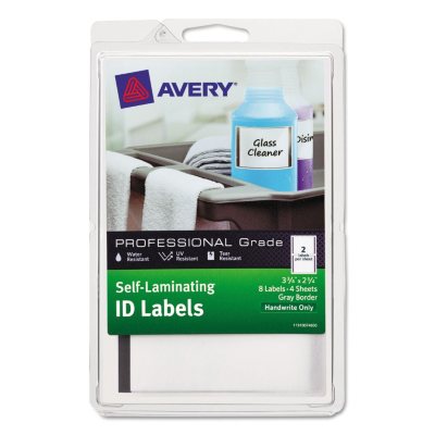 Avery - Professional Grade Self-Laminating ID Labels, 3 3/4 x 2 3/4, White/Gray -  8/Pack