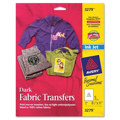 Avery 3279 - T-Shirt Transfers, Inkjet, Dark Fabric - 5 Sheets