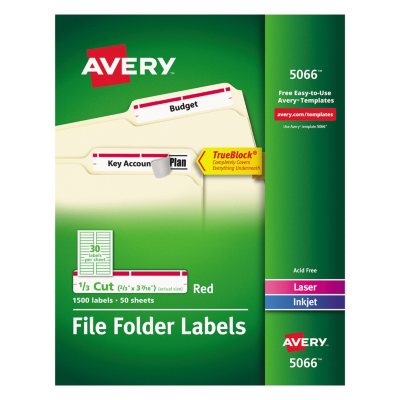 Avery - File Folder Labels, Laser or Inkjet, Various Colors - 1,500 Labels