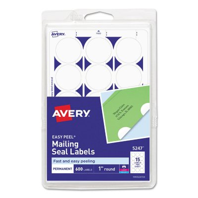 Avery - Print or Write Mailing Seals, 1in dia., White, 600 per Pack