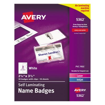 Avery Laminated Laser/Inkjet Name Badges
