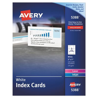 Avery 5388 - Index Cards, Inkjet/Laser, White - 150 Cards  