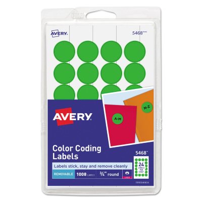 Avery - Print or Write Color Coding Labels, 3/4", Various Colors - 1,008 Labels