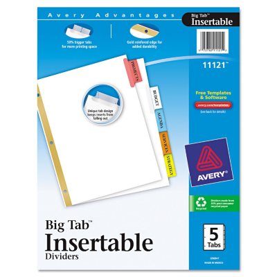 Avery - Big Tab Insertable White Dividers, 5 or 8 Tab, Multicolor - 1 Set 