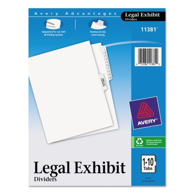 Avery Avery-Style Legal Side Tab Divider, Title: 1-10, Letter, White, 1 Set
