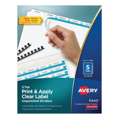 Avery - Index Maker Clear Label Dividers, Unpunched, Various Tabs - 25 Sets