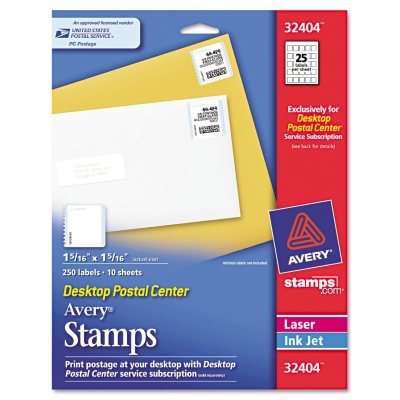 Avery Desktop Postal Center Printable Stamps, 1 5/16 x 1 5/16, White, 250 Stamps/Pack