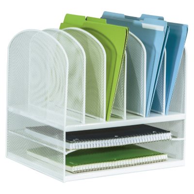 Safco Onyx Mesh Desk Organizer, 2 Horizontal and 6 Vertical Sections, White