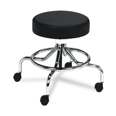 Safco - Screw Lift Stool w/Low Base, 17-25" Height-Adjustable - Chrome/Black