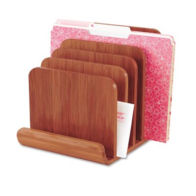 Safco Bamboo Wood Organizer - Five Sections - 8" x 10" x 9" - Cherry