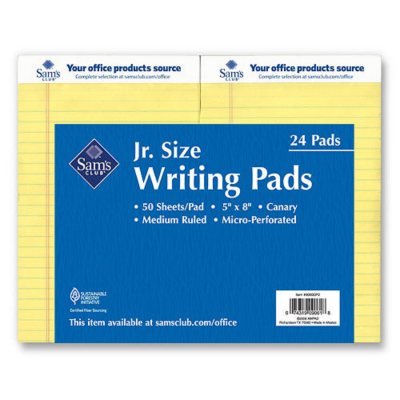 Sam's Club Junior Legal Pad - 5" x 8"  - Yellow - 24 pk