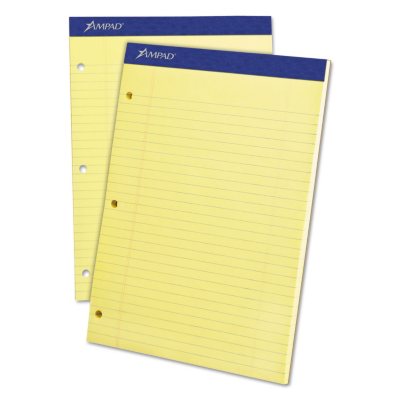 Ampad Evidence Dual Ruled Pad -  Legal/Wide Rule -  8 1/2" x 11 3/4"  -  Canary - 100 Sheets
