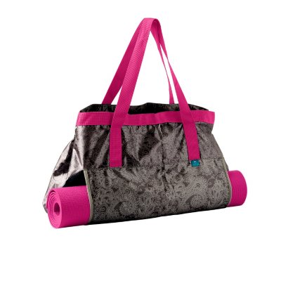 Lotus Yoga Tote and Mat, Gray and Pink
