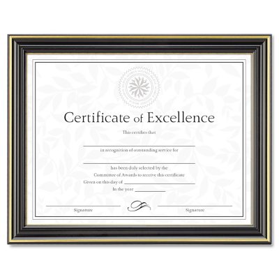 Dax - Gold-Trimmed Document Frame w/Certificate, Wood, 8 1/2" x 11"- Black