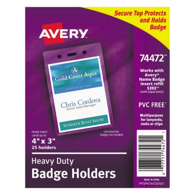 Avery - Badge Holders, Vertical, 3w x 4h, Clear -  25/Pack