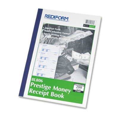 Rediform Money Receipt Book, 7 x 2 3/4, Carbonless Duplicate, 200 Sets per Book