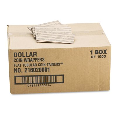 Coin-Tainer Company - Flat Tubular Coin Wrappers, Dollar Coin, $25, Pop-Open Wrappers -  1000/Box
