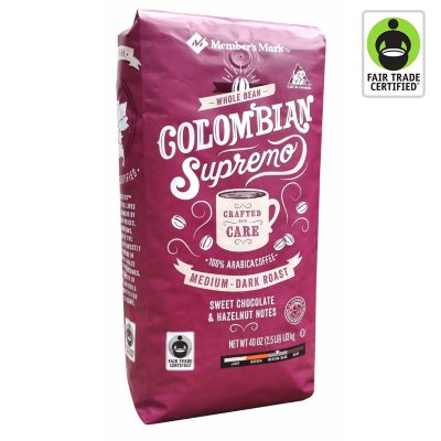 Daily Chef Coffee Colombia Supremo Fair Trade Certified, Whole Bean (40 oz.)