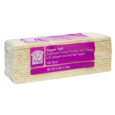 Bakers & Chefs Pepper Jack Cheese Slices - 120 slices - 5 lbs.