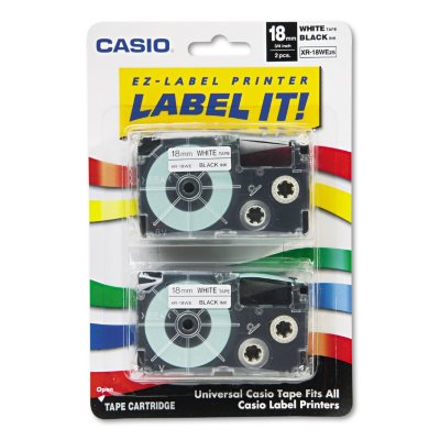 Casio - Tape Cassettes for KL Label Makers, 18mm x 26ft, Black on White -  2/Pack
