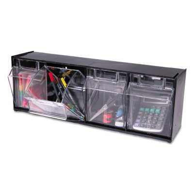 Deflect-O Tilt Bin™ Interlocking Storage System - 4 Bins - Black
